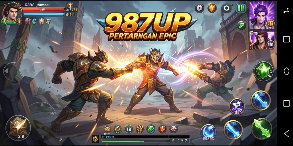 Tangkapan layar utama 987UP menampilkan aksi pertarungan penuh adrenalin.
