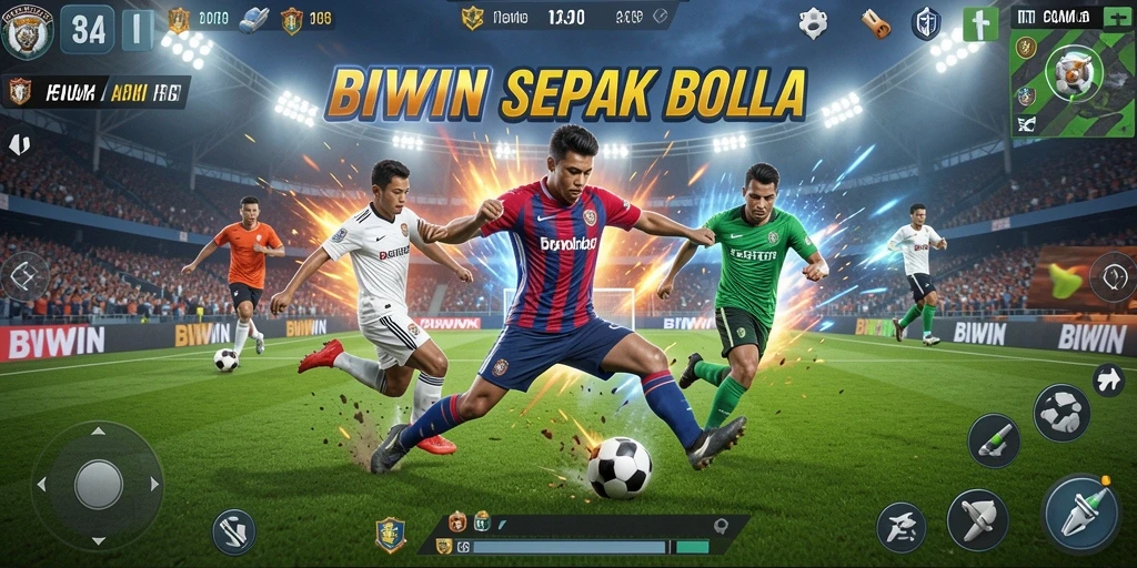 Tampilan gameplay <strong>BIWIN</strong> yang mendebarkan dalam sesi pertandingan sepak bola.