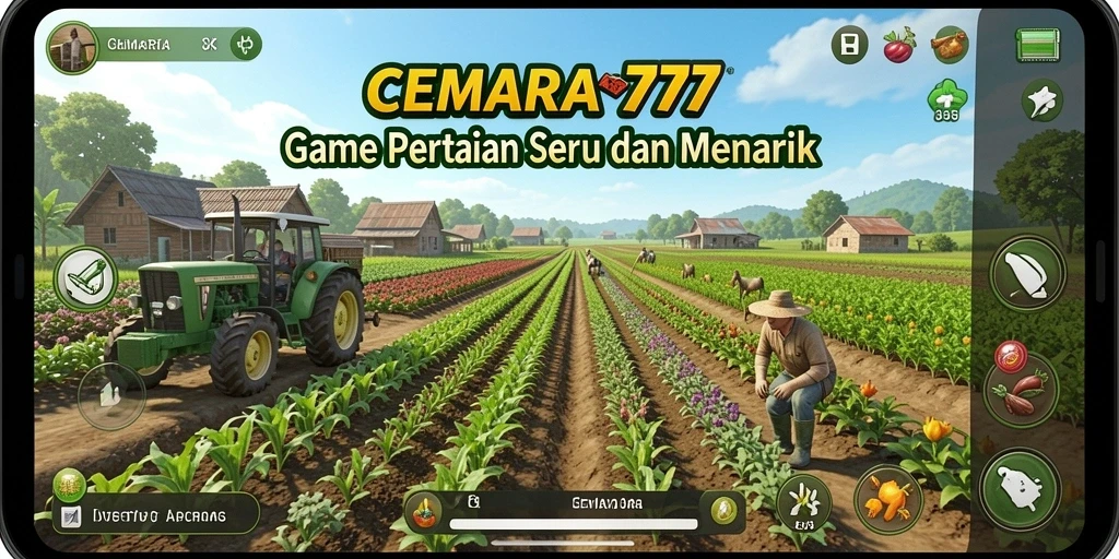Screenshot utama CEMARA777 menampilkan gameplay pertanian yang menarik.