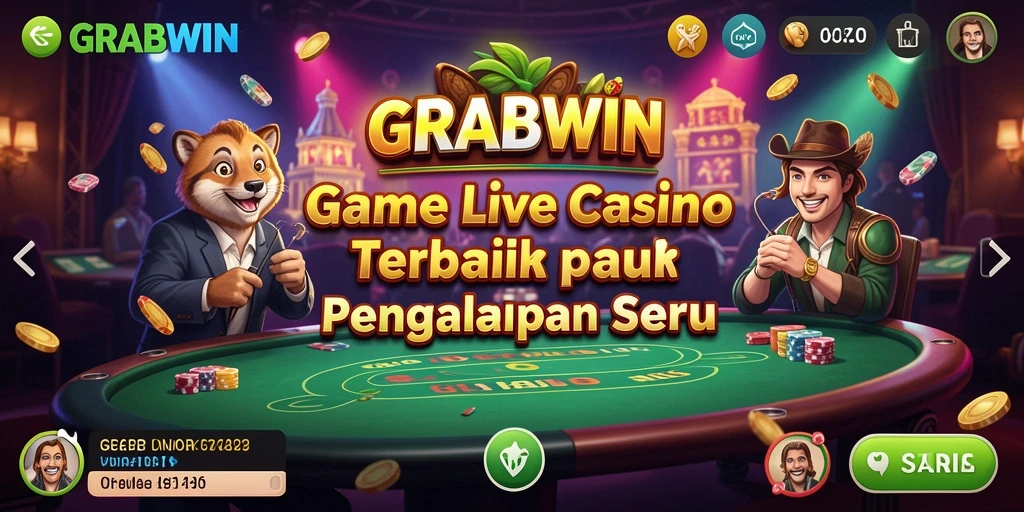 Screenshot gameplay Live Casino GRABWIN yang menampilkan dealer langsung dan permainan seru.