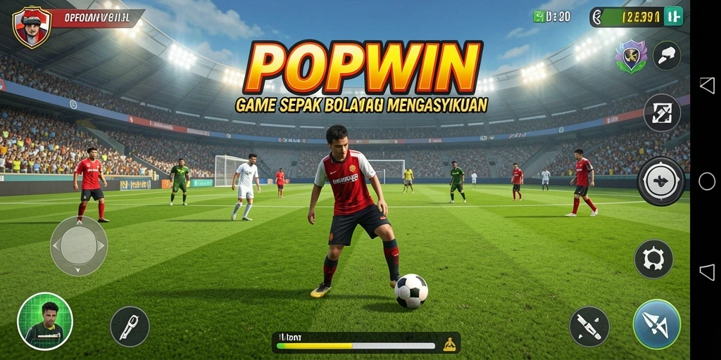 Tampilan gameplay seru dalam permainan sepak bola POPWIN.