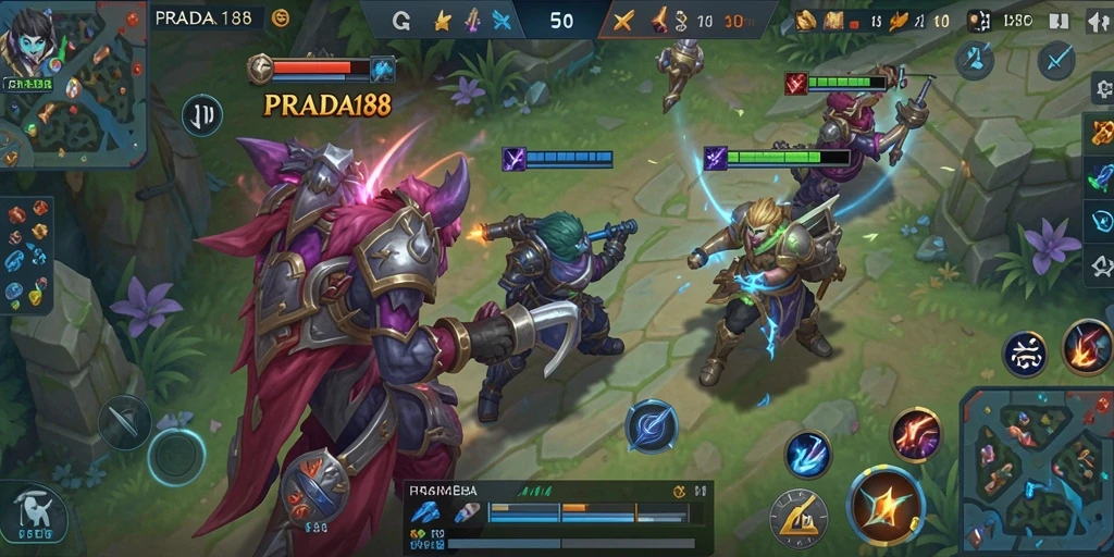 Screenshot PRADA188 menampilkan aksi gameplay yang intens di arena MOBA.
