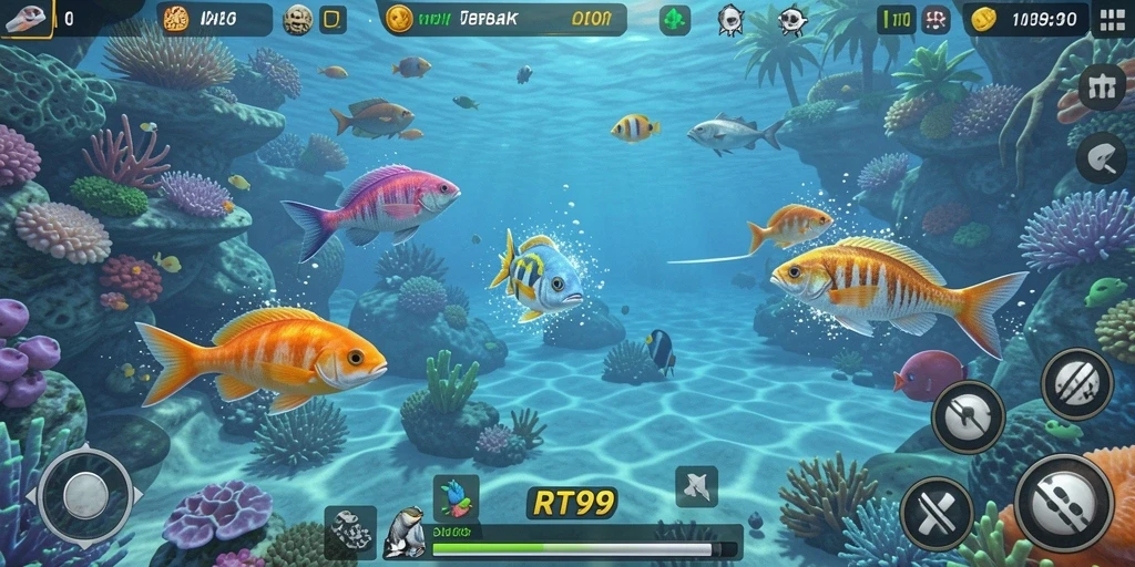 Screenshot menampilkan gameplay seru Tembak Ikan di RT99.