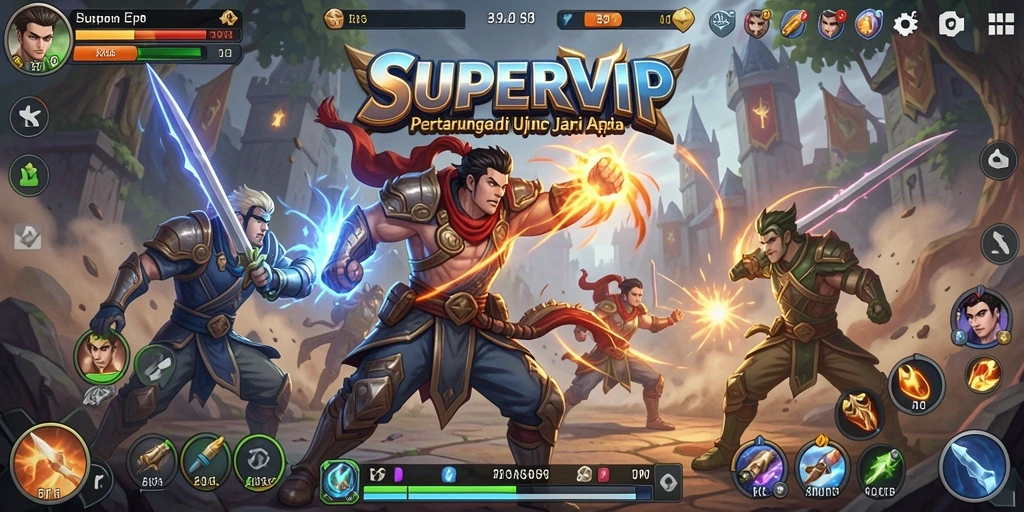 Screenshot gameplay <strong>SUPERVIP</strong> menampilkan pertarungan yang intens dan penuh aksi.
