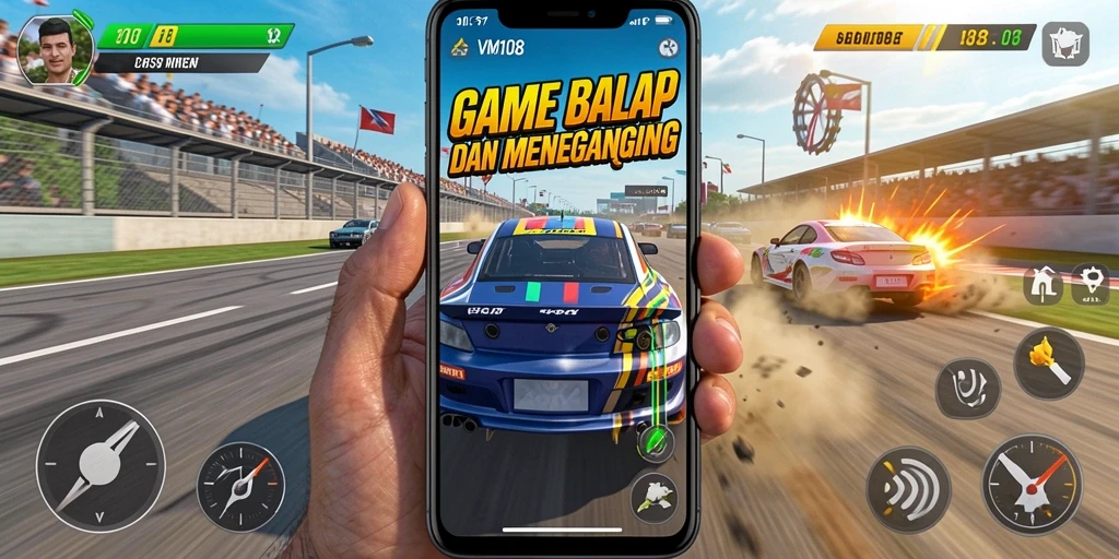 Tampilan gameplay VM108 yang intens dan seru saat balapan.
